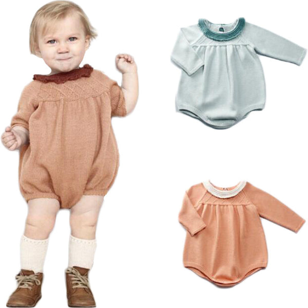2016 New Born Baby Knit Crochet Romper Kids Boy Girl Autumn Long Sleeve Jumpsuit Candy Color Kawaii Clothes One-piece Clothing