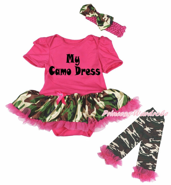 My 1st Camo Dress Hot Pink Bodysuit Camouflage Pettiskirt Girl Baby Dress Leg Warmer NB-18Month