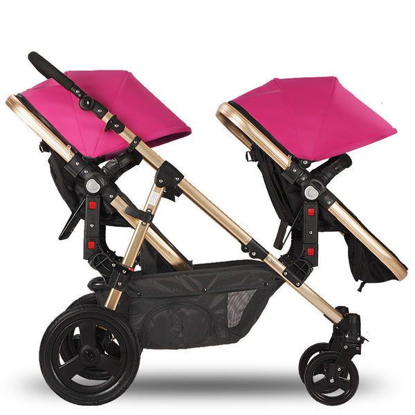 Rubber Wheels Baby Stroller Golden Frame Sleeping Basket Position Twin – newbiecare