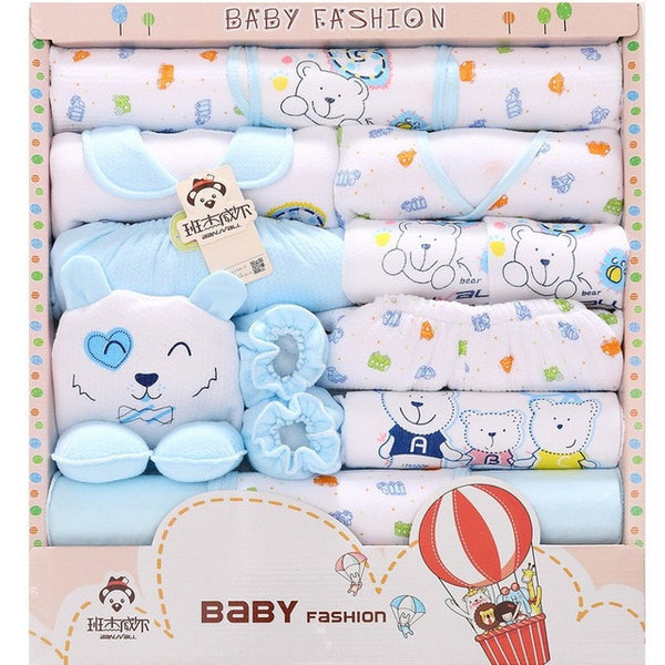 18PCS Set Unisex Infant Baby Cothes Baby Boy Clothing Cotton Newborn Clothes Baby Bodysuits Bebe Clothes Bibs Hats Gift Set TZ36