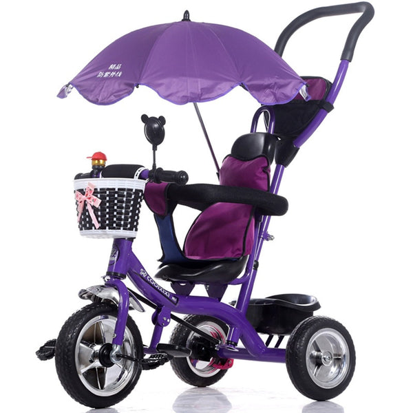Luxury Infant Baby Stroller Tricycle Bicycle Children Steel Frame Pneumatic Wheel with Awnings Umbrella Kids Learning Bike Prams