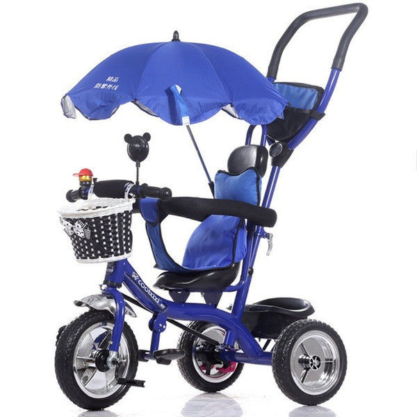 Luxury Infant Baby Stroller Tricycle Bicycle Children Steel Frame Pneumatic Wheel with Awnings Umbrella Kids Learning Bike Prams