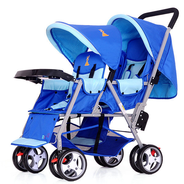 Blue Red Plaid Twins Baby Stroller,Folding Travel Stroller,Pram Twins Kids Carriage Pushchair,Cheap Baby Car Double Strollers