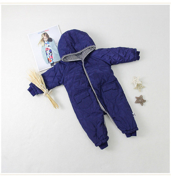 Myudi - Warm Baby One-Piece Romper Boy Girl's Coat Newborn Solid Color Cotton Padded Thick Bodysuit Hooded Toddler Clothing