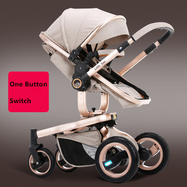 2017 New Baby Stroller High Vision Baby Carriage Cart One Button Switch to Sit from Lying Down Rubber Wheels High Quality