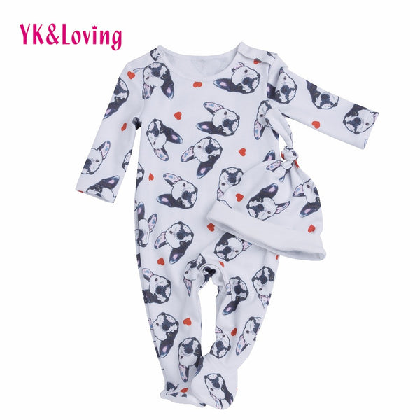 Newborn Baby Clothing for Boy& Girl Long Sleeve Cute Dog Pattern Bodysuit Toddle Warm Clothes with Hat 2017 New Style Jumpsuit