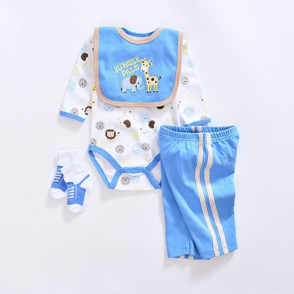 IYEAL 2017 Brand Baby Clothes Newborn bodysuit + Pant +Bib +Socks Cotton Cartoon Boy Girl Clothing Set Next Infant Baby Costume