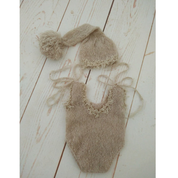 Newborn Mohair Lace Hat With Romper Set Clothes Costumes Photo Props Handmade Mohair Bonnet Infant Cap Baby Photography Props