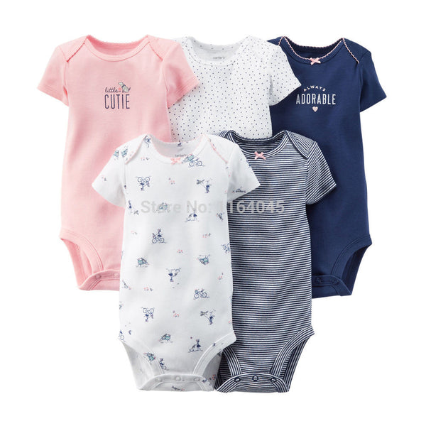 S5-008, Original, Baby Girls 5-Pack Short-Sleeve Bodysuits Set, for Summer Season, Cute Pattern, Free Shipping