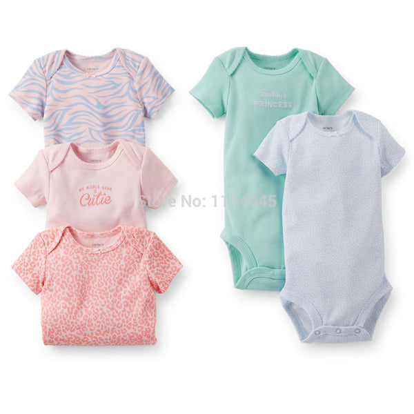 S5-013,Original,  New Article,  Baby Girls 5-Pack Short-Sleeve Bodysuits Set, Cute Pattern, Free Shipping