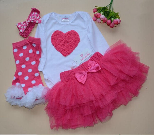 First Birthday Newborn Gift Clothing Set Baby Girls Dress Cotton Mesh Ruffle Girl Christening Gowns 4pcs Bodysuit Tutu Skirt Set