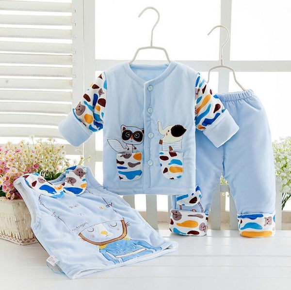 New 2016 Newborn Baby Boys and Girls Clothing Set The Winter Clothes For Infant Padded Bodysuits 3 Pcs Set Warm Outerwear