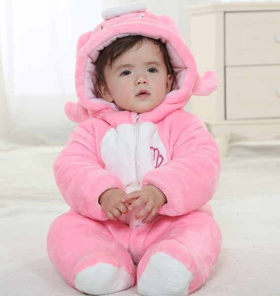 12 Constellation High quality Newborn Infant baby clothing boy girl costume Cartoon Animals bodysuit flannel baby clothes HK478