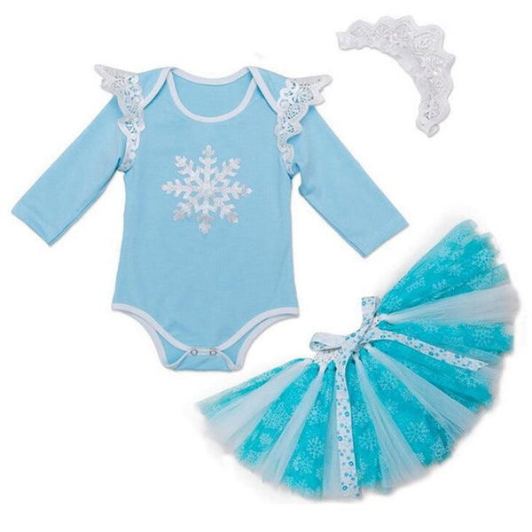 Snow Floral Infant Christmas Girls Clothes Newborn Lace Skirt Headband Set Baby Girl Bodysuit Vestido Kids Toddler Lace Tutus