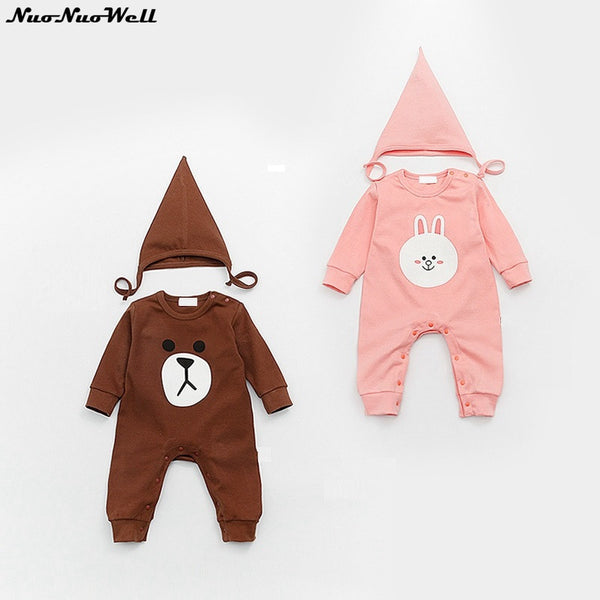 NNW Spring&Autumn 0-1 Year Cute Baby Infant Unisex Boys Girls Jumpsuit Crawling Clothes Hat Removable Newborn-12M Full-sleeve