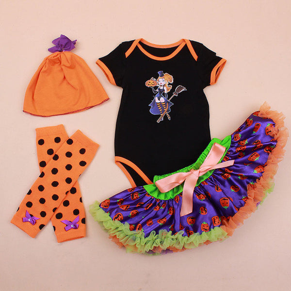 Halloween Clothing Set Newborn Girls Infant Skirt Bodysuits Tutu Hat Warmer Shoes Romper Set 4 Pieces Halloween Clothing Set